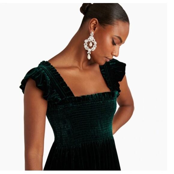 hill house home velvet nap dress green tiered smocked cottagecore midi - Picture 3 of 8